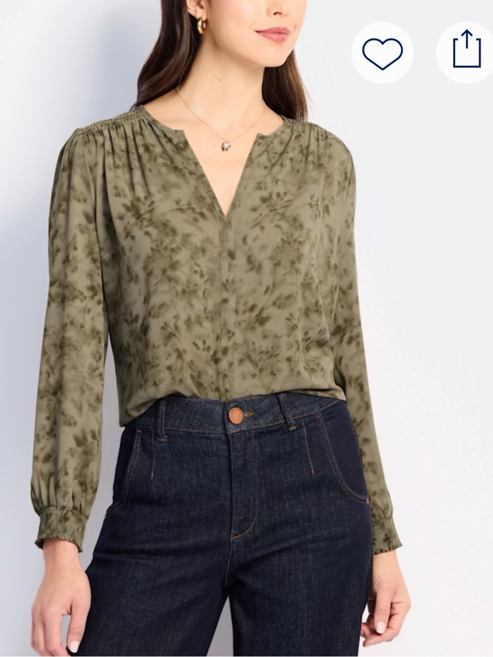 fun 2 fun Olive Tie-Dye V-Neck Blouse